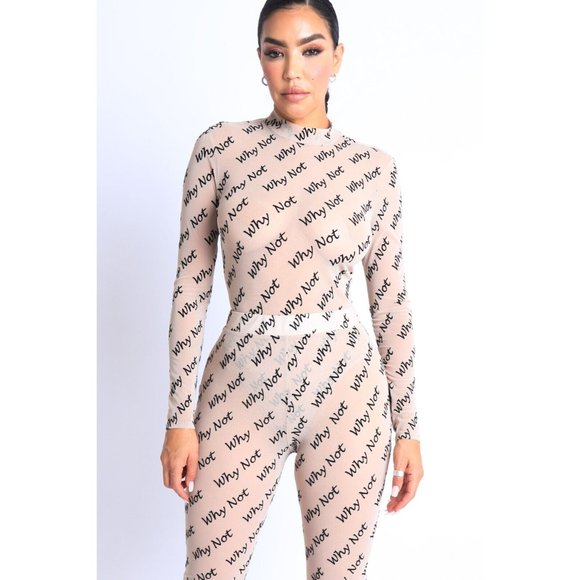 Women's Sexy WHY NOT Sheer Mesh Bodysuit & Matching Leggings 2 Piece Set Party - Picture 12 of 12